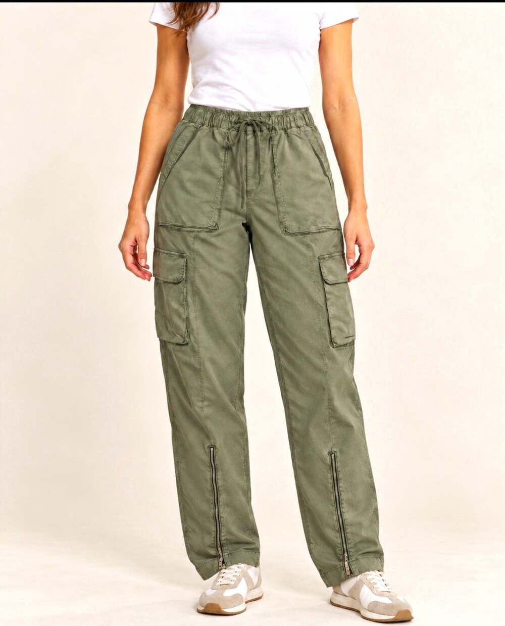 Abercrombie & Fitch Cargo Pants Womens Medium Olive Green Drawstring Zip Hem